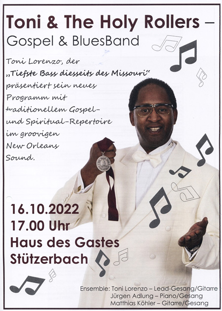 Konzert Toni & The Holy Rollers Gospel & Blues am 16. 10. 2022 im Haus des Gastes Stützerbach